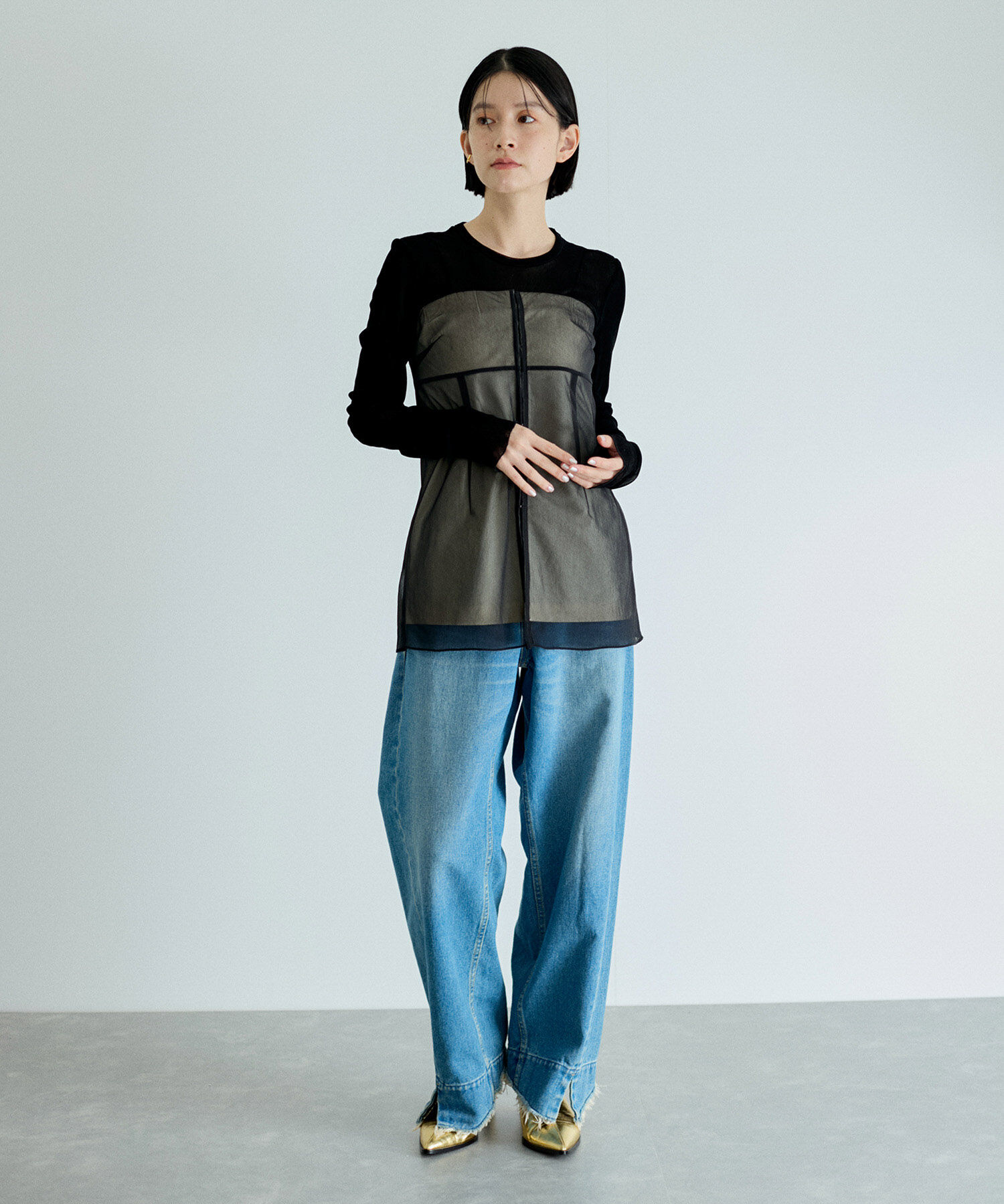 ADAM ET ROPE'「【洗える】クルーネックフロッキープリントプルオーバー」|Tシャツ・カットソー|