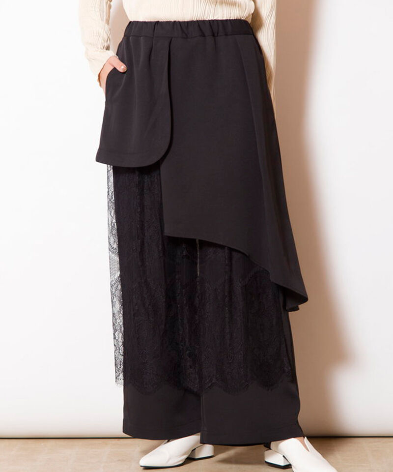  「レースレイヤードパンツ」|その他|BLACK