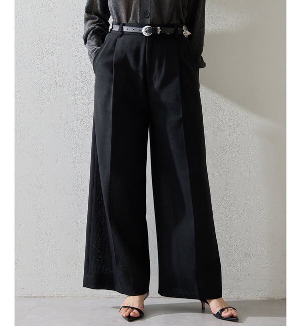  「リネンライクワイドパンツ」|チノ|ブラック