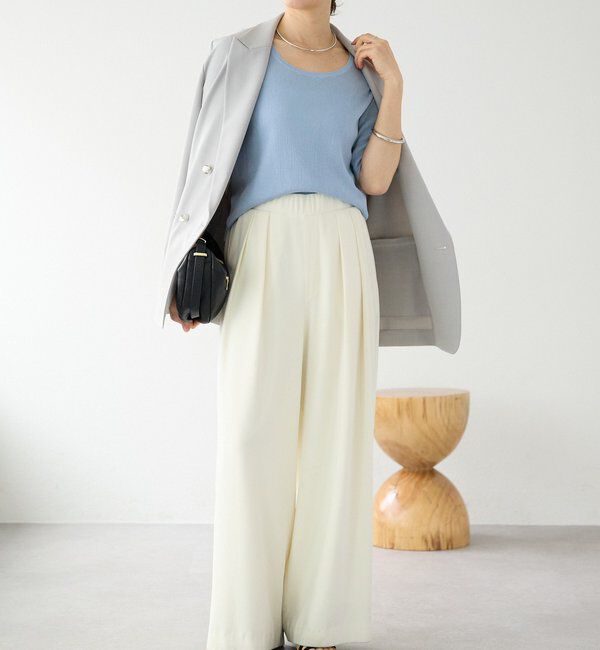  「【ウォッシャブル】【シーズンレスで使える】タックワイドスラックス」|チノ|