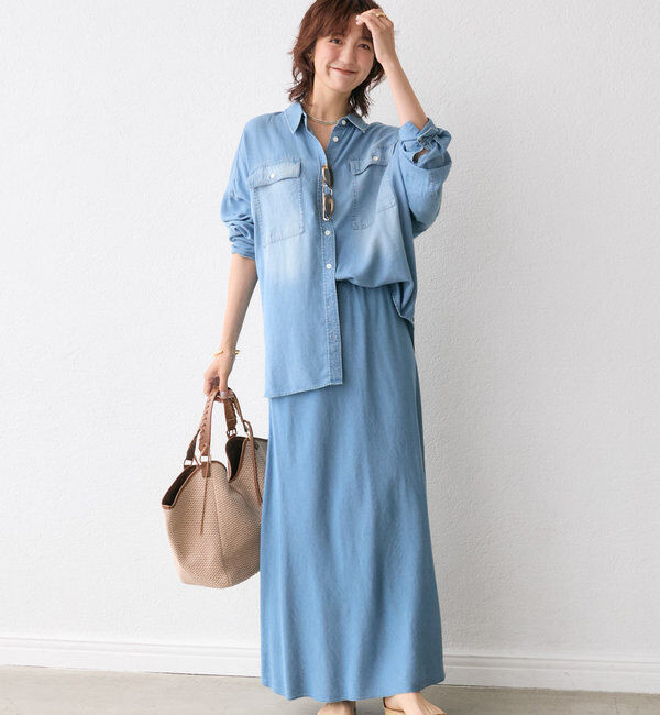  「【セットアップ可/真夏も快適！】ドレーピーデニムシャツ」|シャツ・ブラウス|
