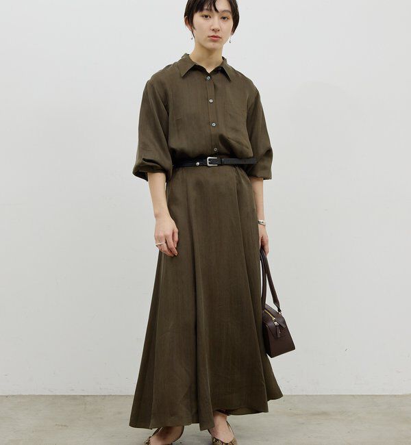  「【楽ちん&times;エレガント】【セットアップ対応】キュプラフレアスカート」|スカート|カーキ