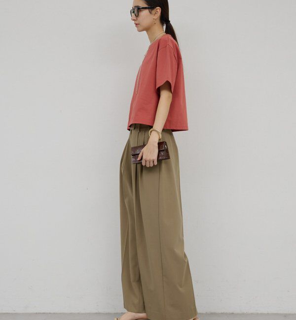  「【ウエスト調整可能】【手洗い可】梳毛タックワイドパンツ」|チノ|