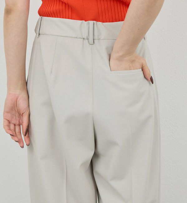  「【ウエスト調整可能】【手洗い可】梳毛タックワイドパンツ」|チノ|