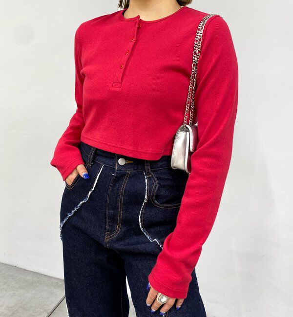  「【WEB限定】ヘンリーネックショートトップス」|Tシャツ・カットソー|