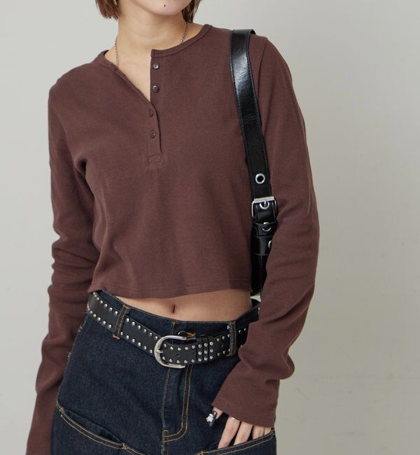  「【WEB限定】ヘンリーネックショートトップス」|Tシャツ・カットソー|ブラウンその他1
