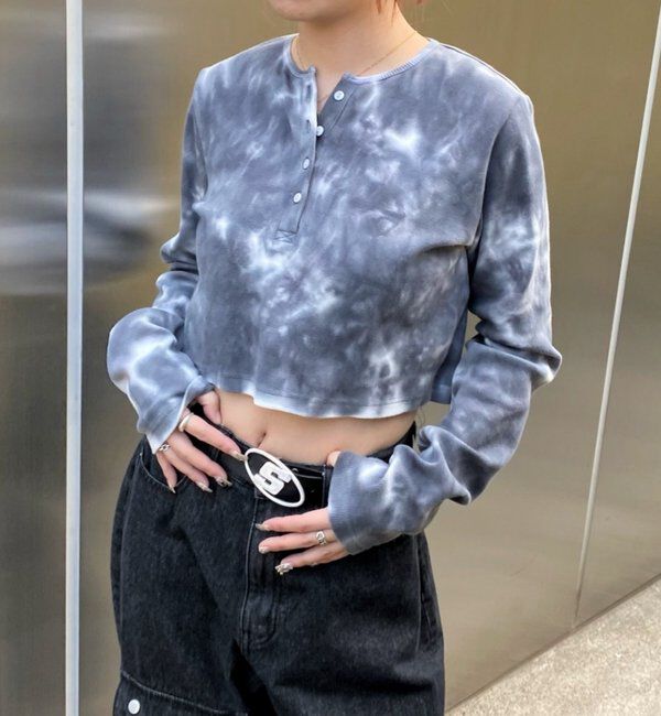  「【WEB限定】ヘンリーネックショートトップス」|Tシャツ・カットソー|グレー