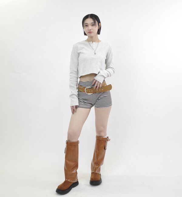  「【WEB限定】ヘンリーネックショートトップス」|Tシャツ・カットソー|