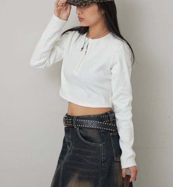  「【WEB限定】ヘンリーネックショートトップス」|Tシャツ・カットソー|
