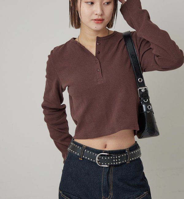  「【WEB限定】ヘンリーネックショートトップス」|Tシャツ・カットソー|