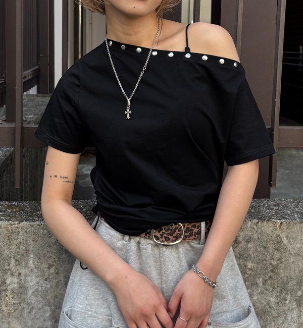  「ワンオフショルスタッズドロストTEE」|Tシャツ・カットソー|