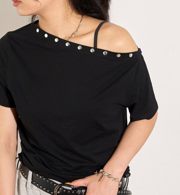  「ワンオフショルスタッズドロストTEE」|Tシャツ・カットソー|