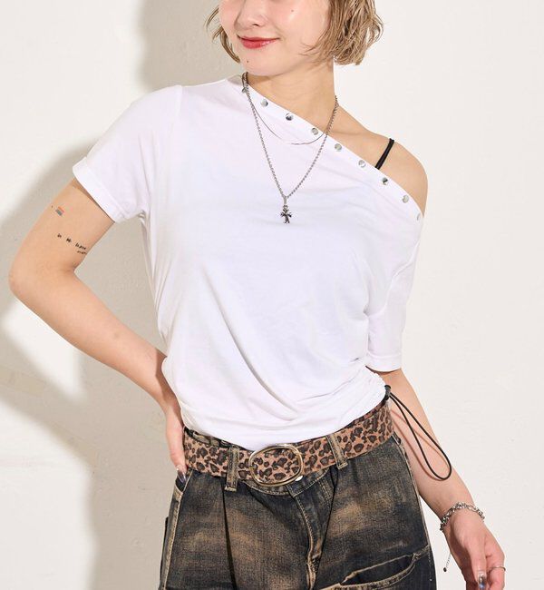  「ワンオフショルスタッズドロストTEE」|Tシャツ・カットソー|