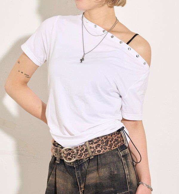  「ワンオフショルスタッズドロストTEE」|Tシャツ・カットソー|