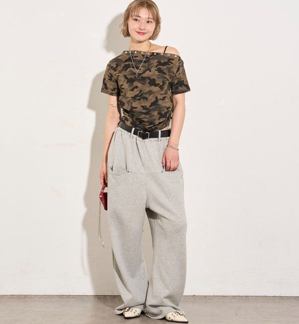  「アソート (カモ柄/ヒョウ柄)/ドット柄)スタッズドロストワンショルTEE」|Tシャツ・カットソー|