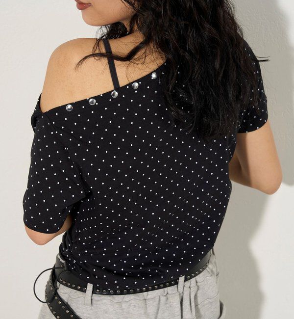  「アソート (カモ柄/ヒョウ柄)/ドット柄)スタッズドロストワンショルTEE」|Tシャツ・カットソー|
