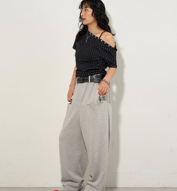  「アソート (カモ柄/ヒョウ柄)/ドット柄)スタッズドロストワンショルTEE」|Tシャツ・カットソー|