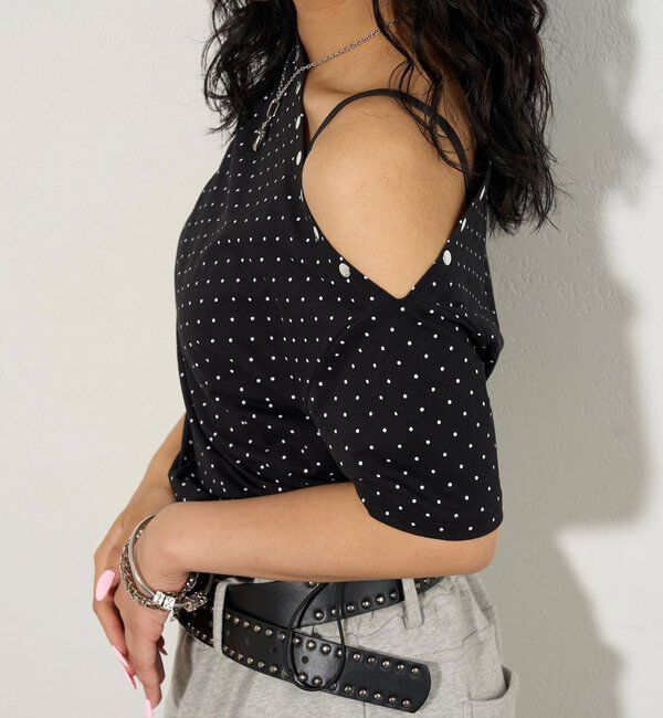  「アソート (カモ柄/ヒョウ柄)/ドット柄)スタッズドロストワンショルTEE」|Tシャツ・カットソー|