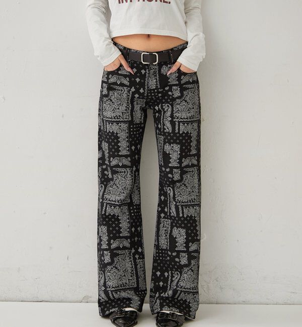  「アソート柄フレアパンツ」|チノ|ネイビー