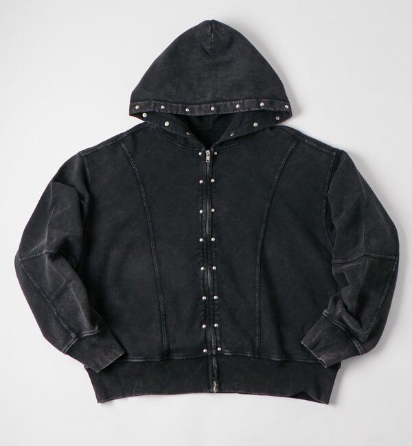  「KOOKY'N ケミカルスタッズ切り替えジップパーカー」|パーカー|ブラック