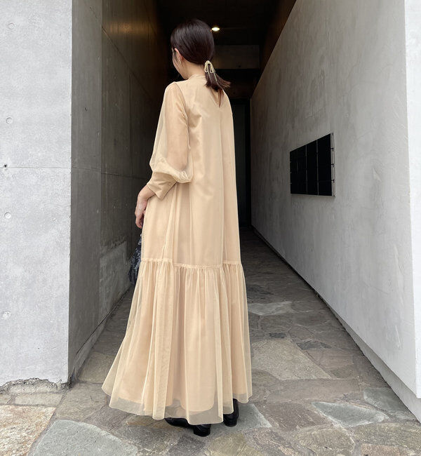  「【オケージョン/サイズ展開あり/人気につき再販】チュールハイネックワンピース」|ワンピース|