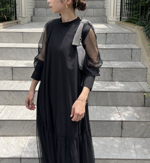  「【オケージョン/サイズ展開あり/人気につき再販】チュールハイネックワンピース」|ワンピース|