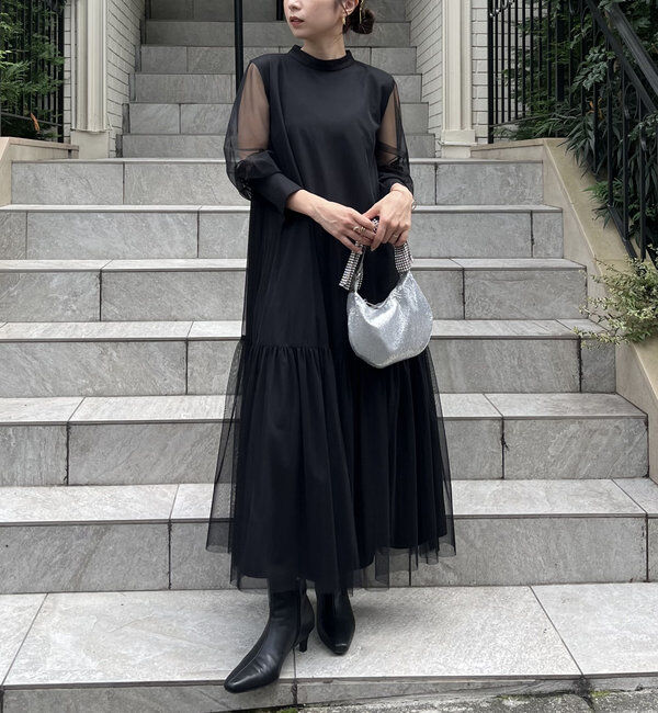  「【オケージョン/サイズ展開あり/人気につき再販】チュールハイネックワンピース」|ワンピース|