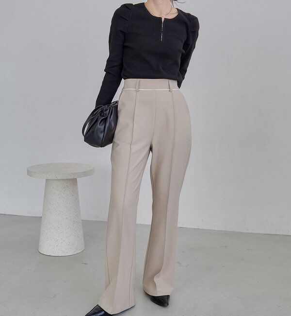  「【低身長サイズあり】ピンタックフレアパンツ」|チノ|