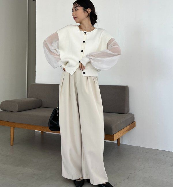  「【WEB限定カラー・ピンク】シアースリーブショートカーディガン」|カーディガン|