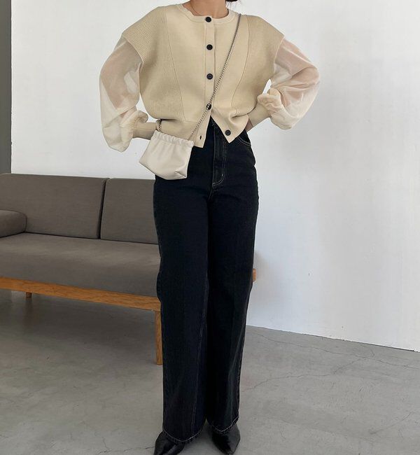  「【WEB限定カラー・ピンク】シアースリーブショートカーディガン」|カーディガン|