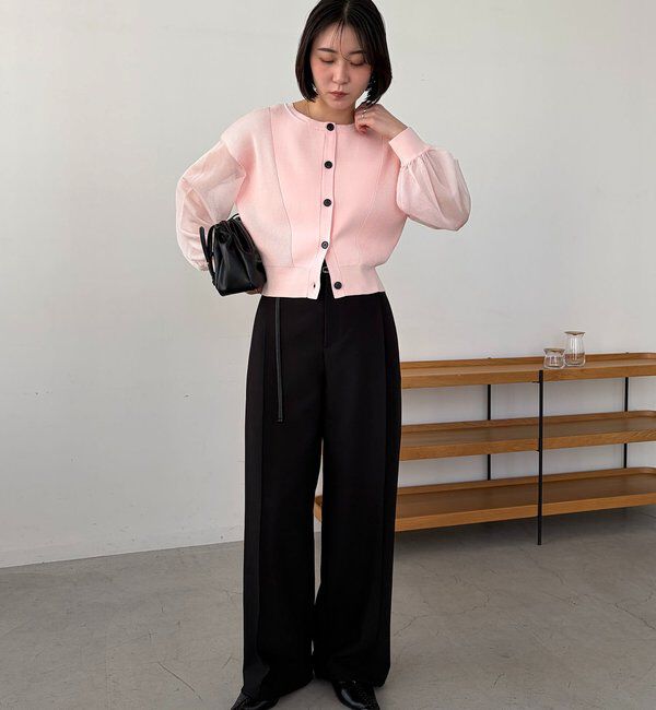  「【WEB限定カラー・ピンク】シアースリーブショートカーディガン」|カーディガン|