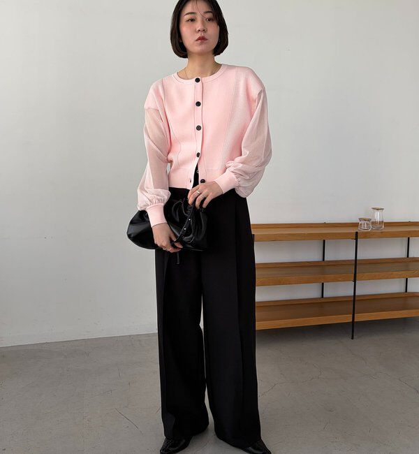  「【WEB限定カラー・ピンク】シアースリーブショートカーディガン」|カーディガン|