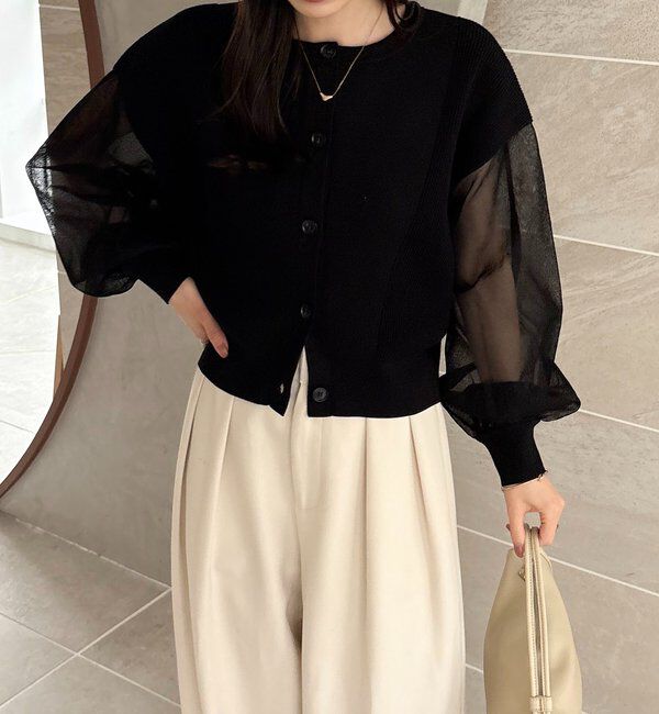  「【WEB限定カラー・ピンク】シアースリーブショートカーディガン」|カーディガン|