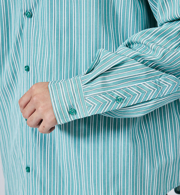 ABAHOUSE「【バイアスヨーク】ストライプ バンドカラーシャツ / オーバーサイズ」|シャツ・ブラウス|