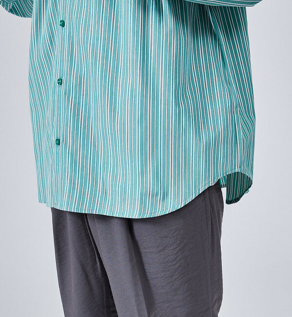 ABAHOUSE「【バイアスヨーク】ストライプ バンドカラーシャツ / オーバーサイズ」|シャツ・ブラウス|