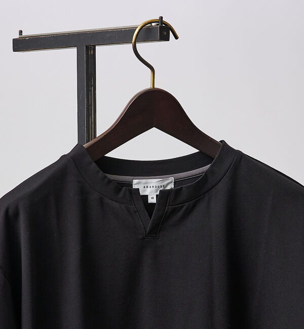 ABAHOUSE「【キーネック】クリアポンチ フェイクレイヤード Tシャツ」|Tシャツ・カットソー|ブラック