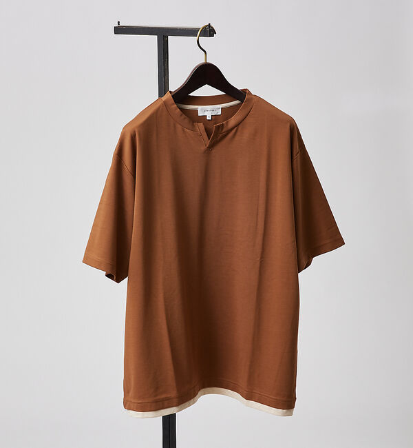 ABAHOUSE「【キーネック】クリアポンチ フェイクレイヤード Tシャツ」|Tシャツ・カットソー|