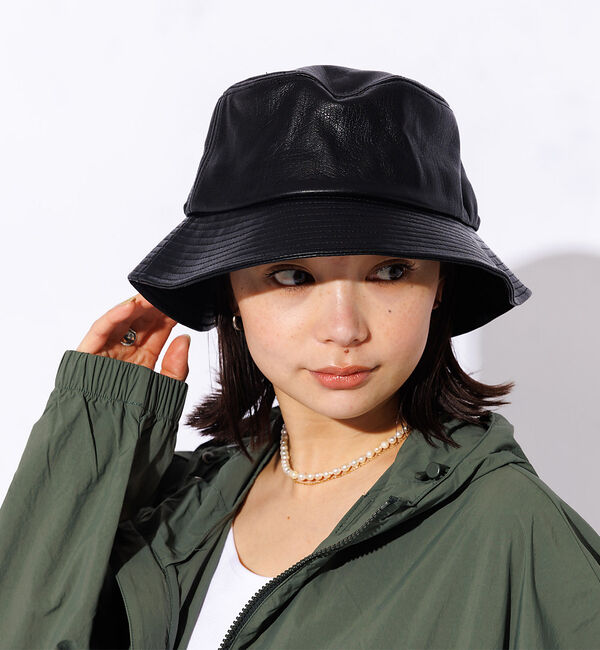 Rouge vif「【RUBEN】フェイクレザーバケットハット」|その他|ブラック