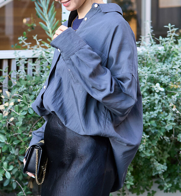 Rouge vif「とろみレーヨンオーバーサイズシャツ」|シャツ・ブラウス|チャコールグレー