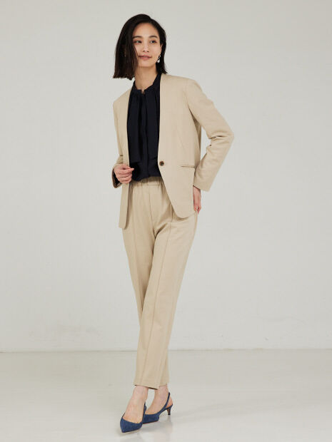 qualite「【セットアップ対応】トリコットストレッチジャケット」|ノーカラージャケット|