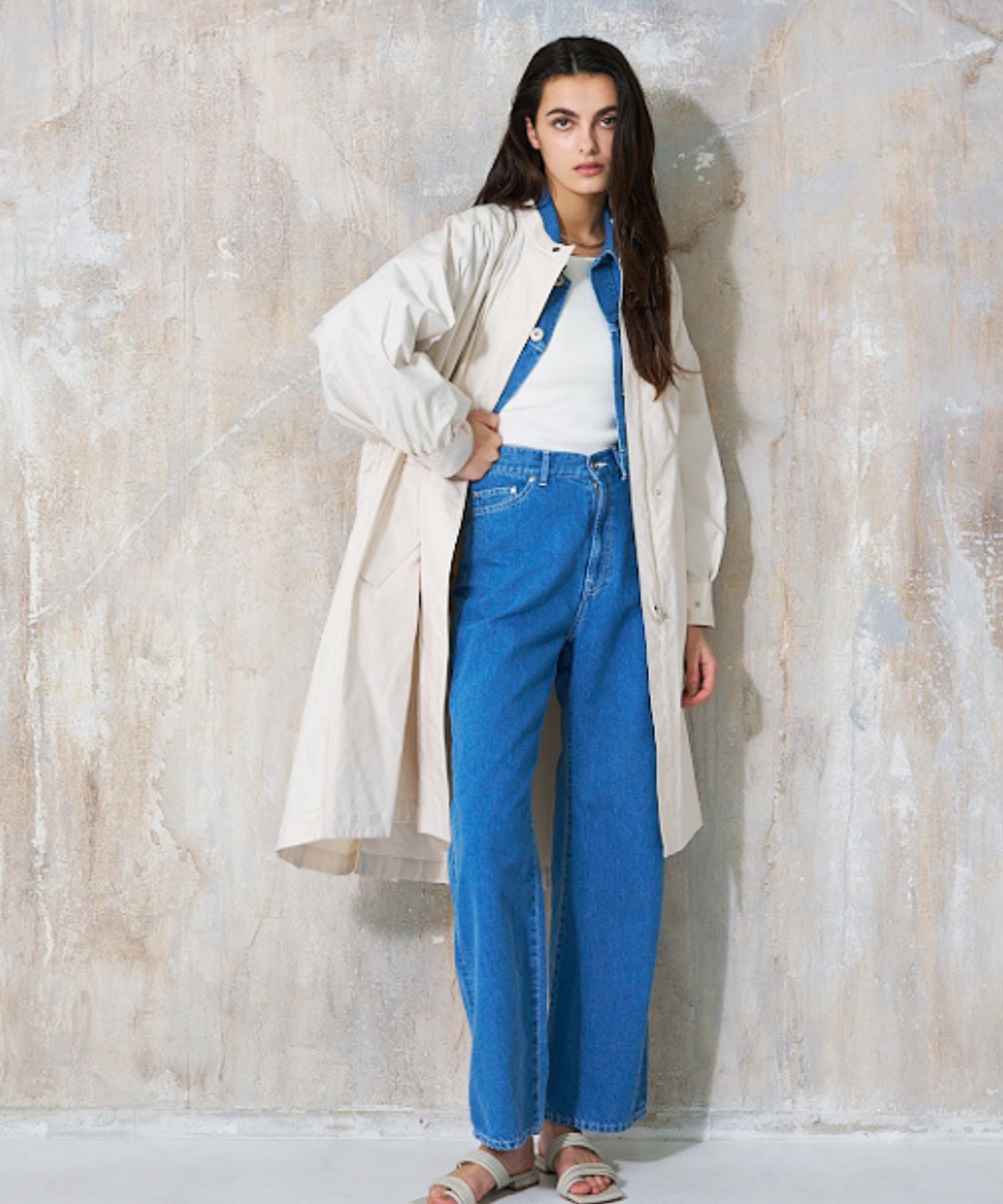 qualite「エアリーライトツイルコート」|ノーカラーコート|