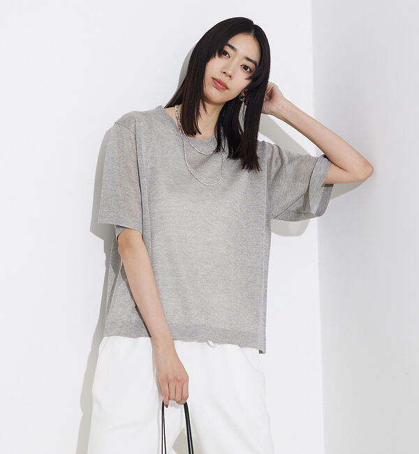qualite「シャイニーニットT」|Tシャツ・カットソー|グレー