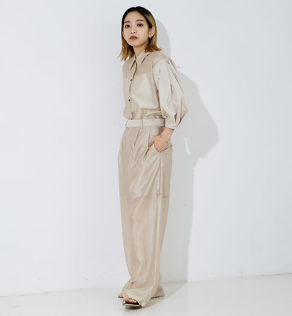 NOMINE「【セットアップ着用可】シアー コンビ5分袖 襟付きシャツ」|シャツ・ブラウス|