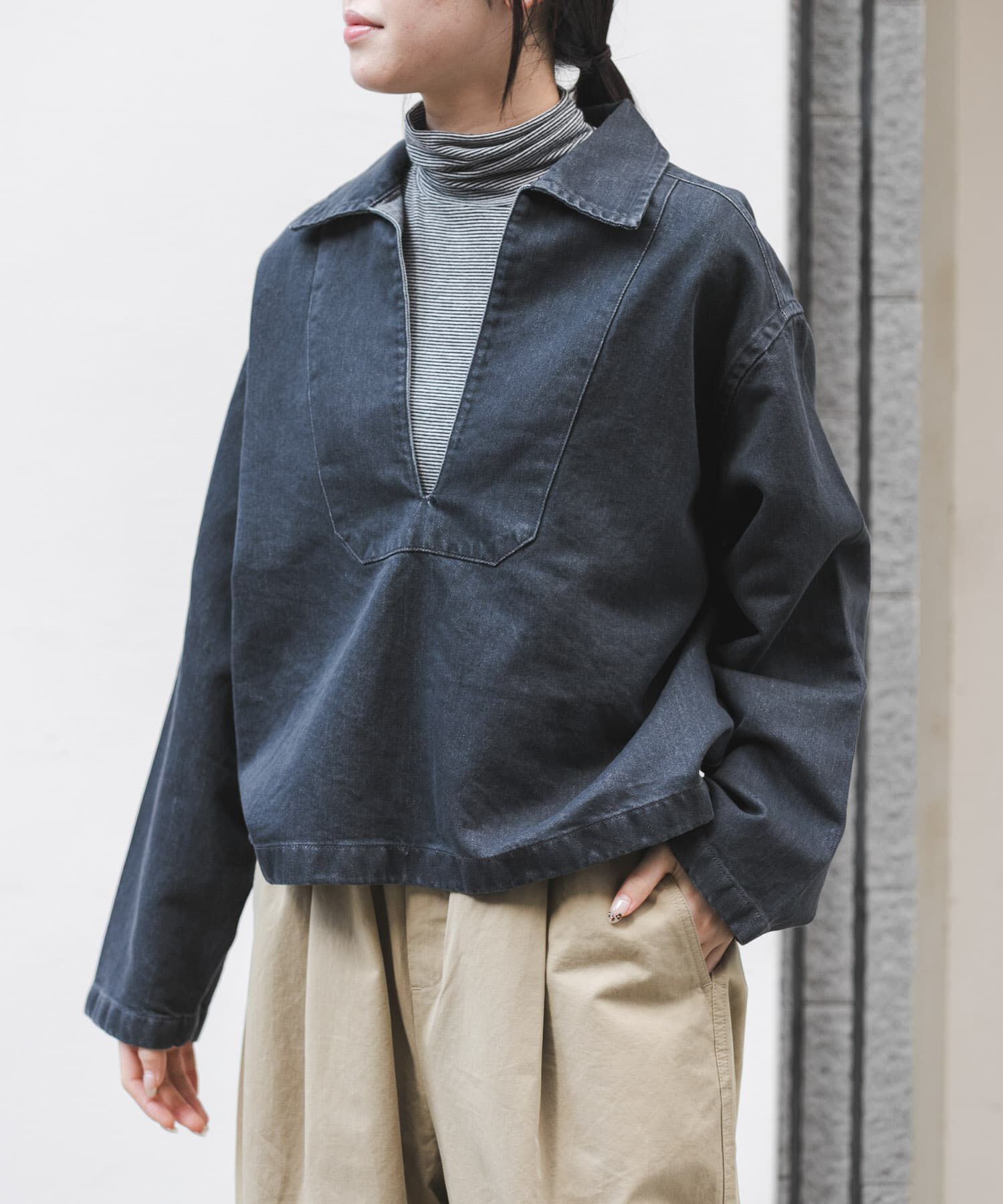 URBAN RESEARCH DOORS「FORK&SPOON　ペーパーデニムスキッパーシャツ」|シャツ・ブラウス|ブラック