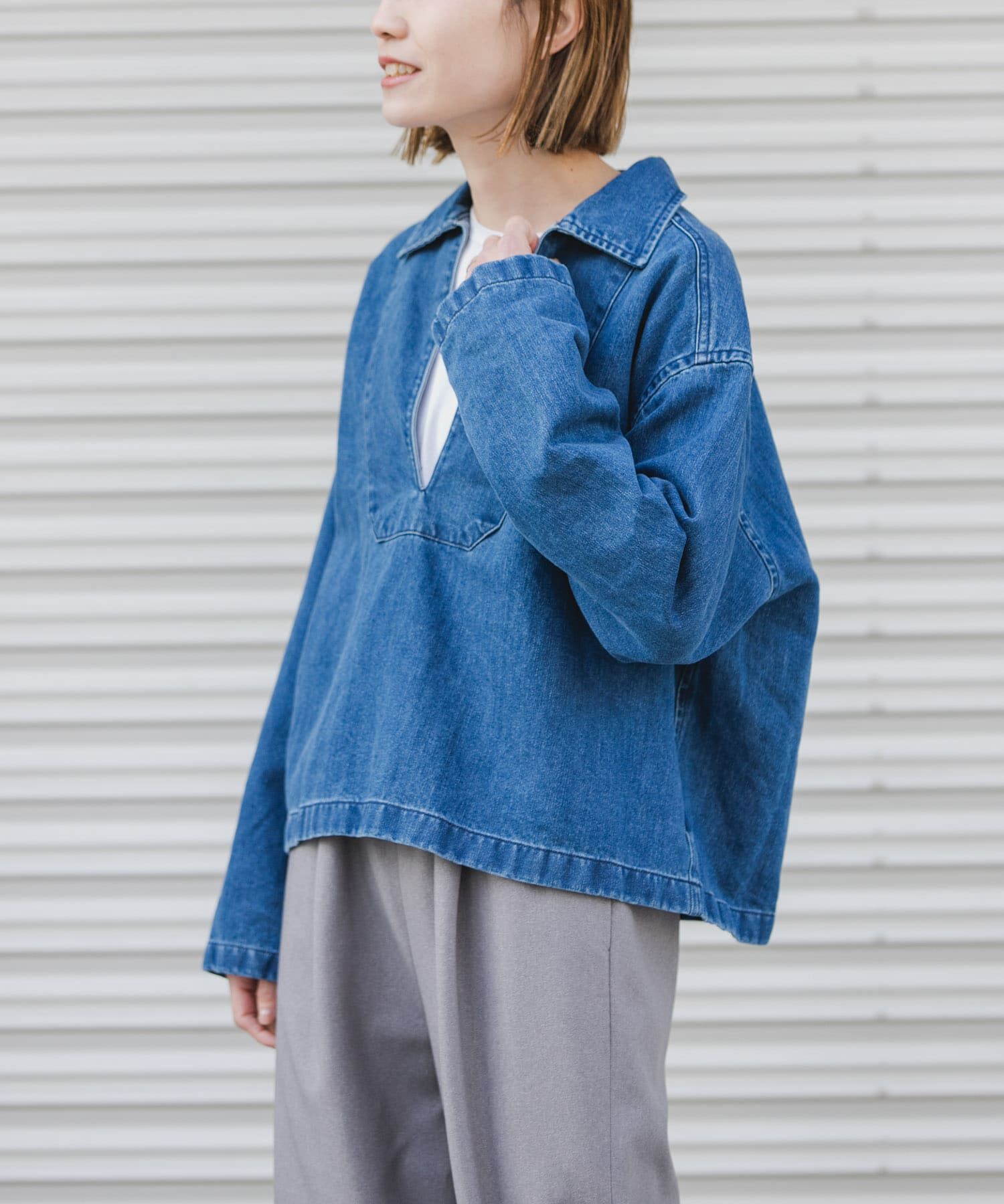 URBAN RESEARCH DOORS「FORK&SPOON　ペーパーデニムスキッパーシャツ」|シャツ・ブラウス|