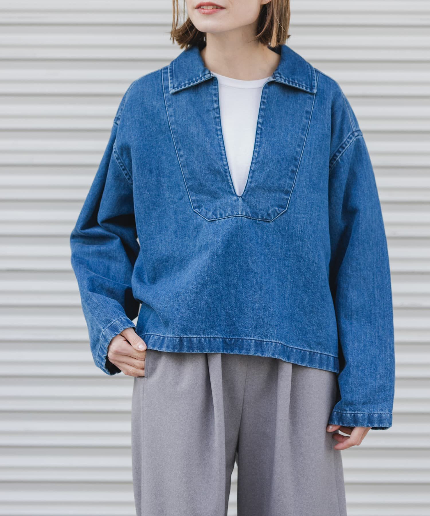 URBAN RESEARCH DOORS「FORK&SPOON　ペーパーデニムスキッパーシャツ」|シャツ・ブラウス|