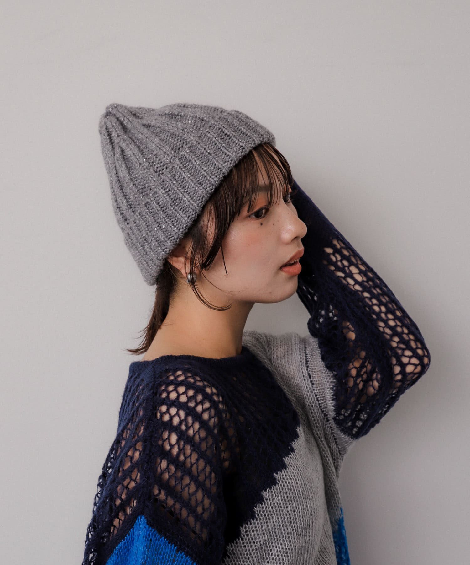 SENSE OF PLACE by URBAN RESEARCH「スパンコールニットキャップ」|ニット帽|グレー