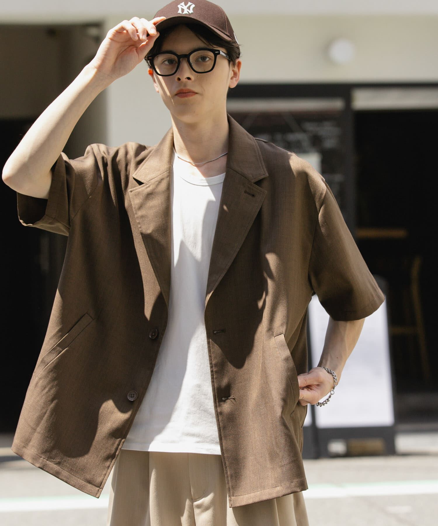 SENSE OF PLACE by URBAN RESEARCH「リネンライクテーラードショートスリーブジャケット」|その他|ブラウン