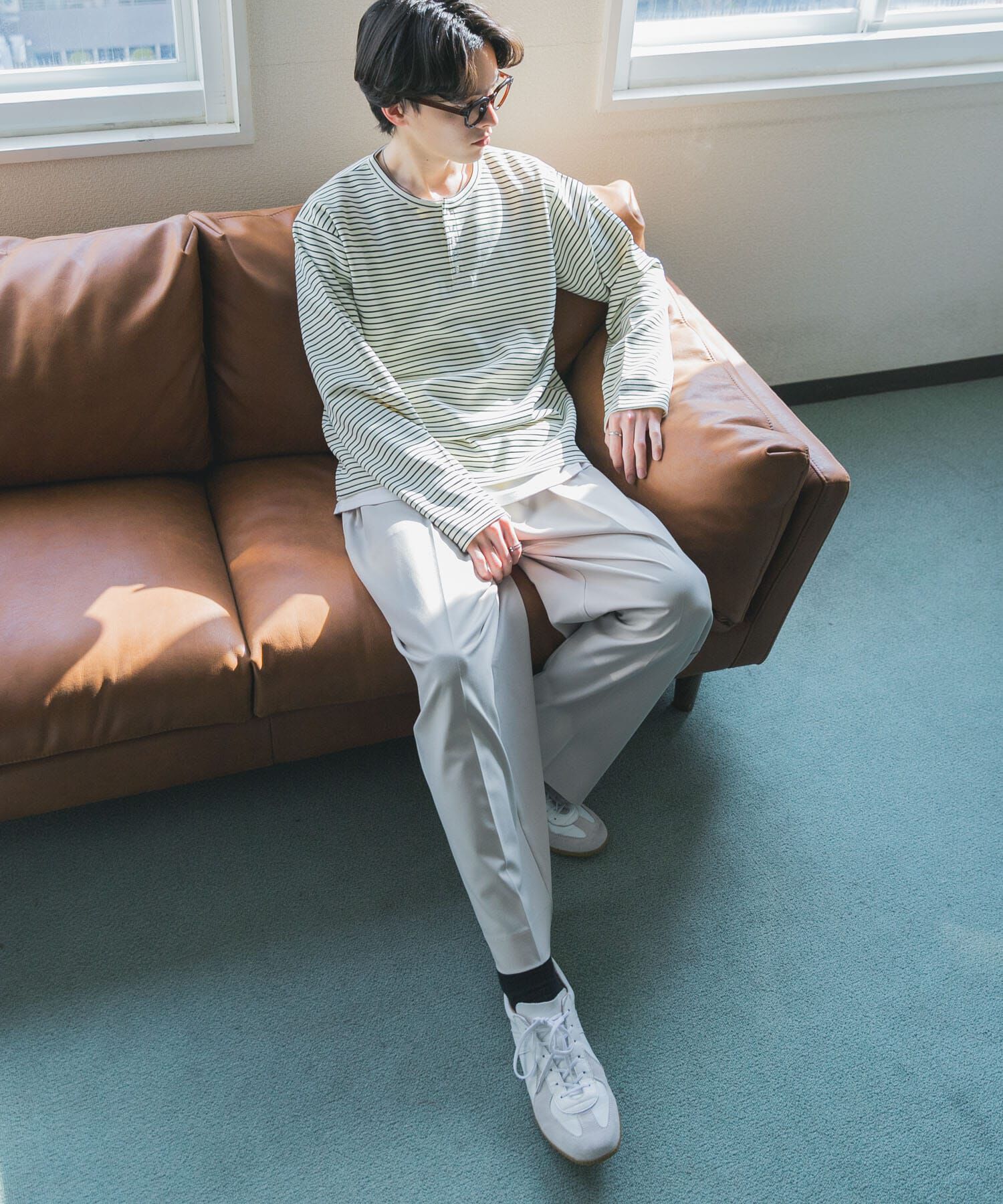 SENSE OF PLACE by URBAN RESEARCH「ボーダーヘンリーネックロングTシャツ」|Tシャツ・カットソー|