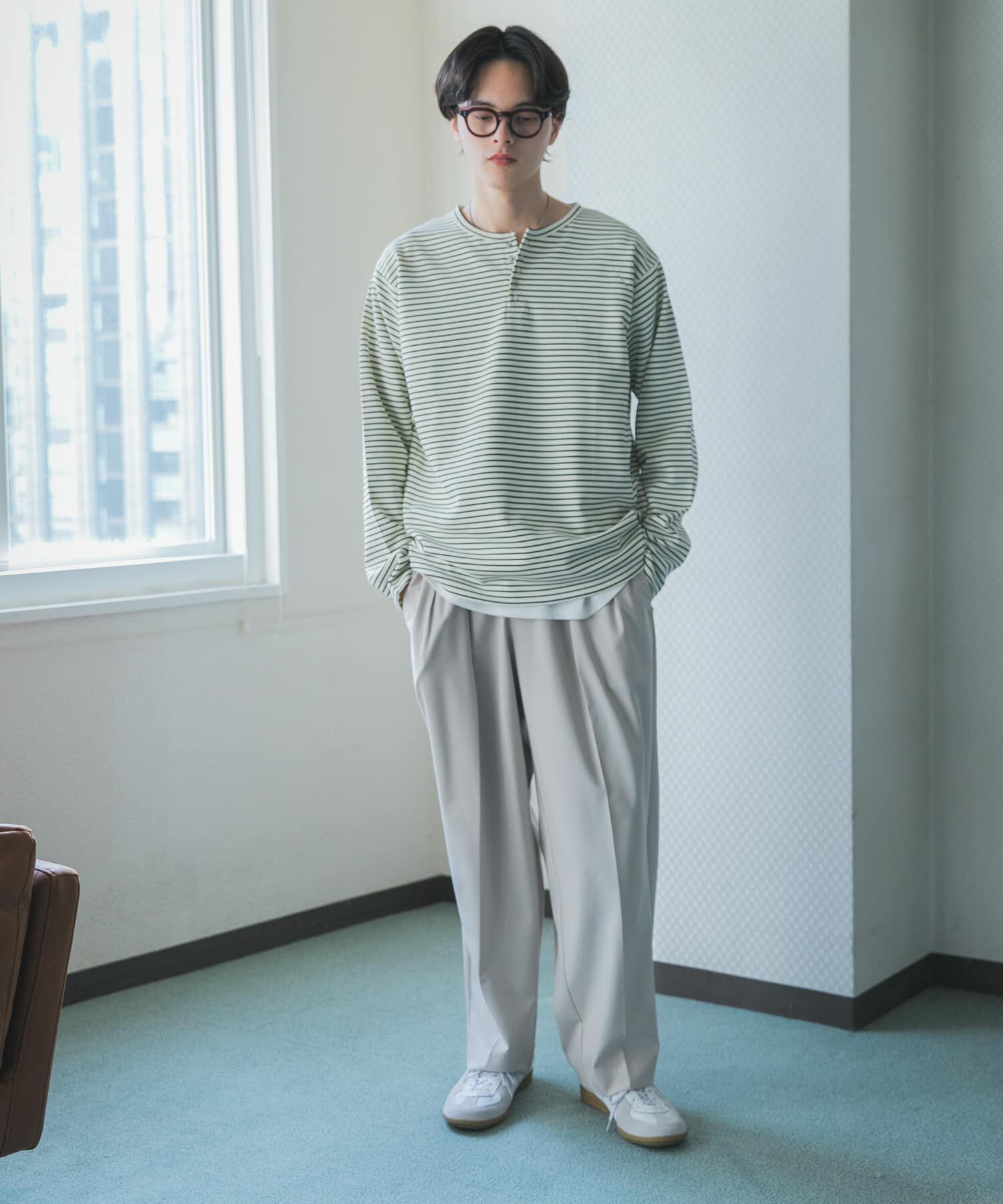 SENSE OF PLACE by URBAN RESEARCH「ボーダーヘンリーネックロングTシャツ」|Tシャツ・カットソー|